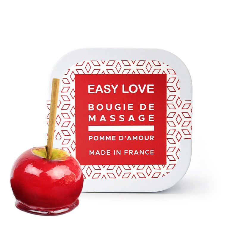 Bougie de Massage Easy Love – Parfum Pomme d’Amour – 54g – Huile de Massage Gourmande Tiède – Made in France – Ingrédients Naturels – Format Nomade – Sensualité et Détente