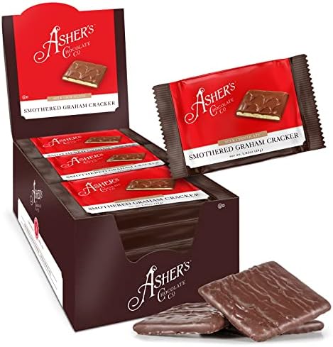 Asher's Chocolates, Chocolate Covered Grahams, Gourmet Sweet and Salty Candy, Individually Wrapped Snack, Family Owned Since 1892 (Milk Chocolate, 18 Count)