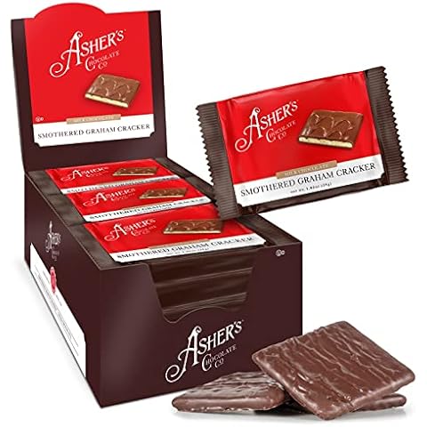 Asher's Chocolates, Chocolate Covered Grahams, Gourmet Sweet and Salty Candy, Individually Wrapped Snack, Family Owned Since 1892 (Milk Chocolate, 18 Count) Cover