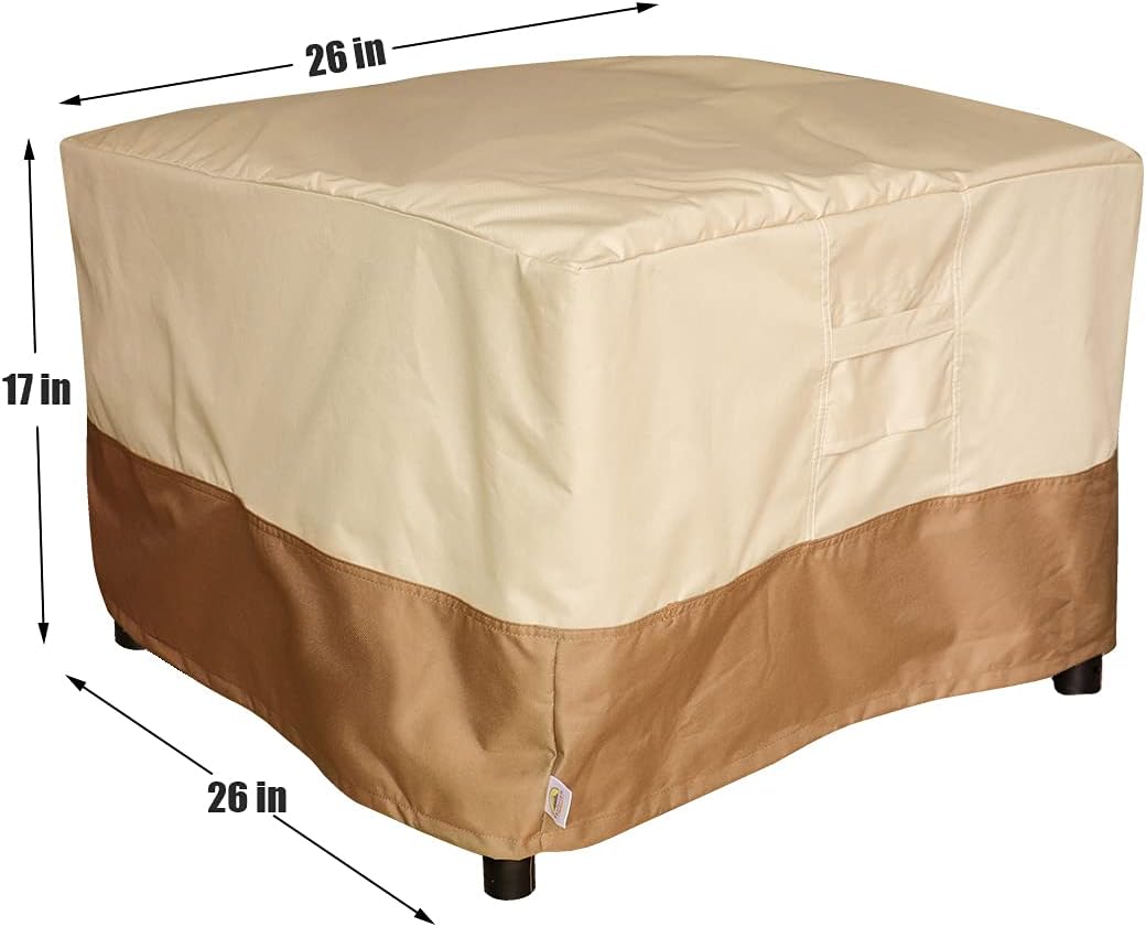 Vanteriam Square Patio Ottoman/Footrest/Side Table Cover-Durable and Waterproof Outdoor Furniture Cover, Size 26''(L) x 26''(W) x 17''(H)