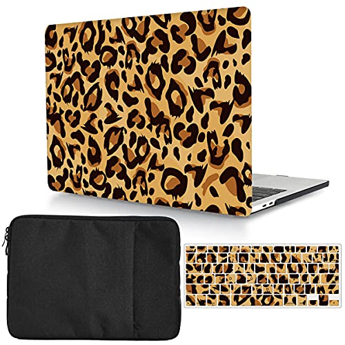 Case Compatible with MacBook Pro 14 Inch M1 Pro / M1 Max Model A2442 (2021 Release), Plastic Hard Shell Case & Sleeve Bag & Keyboard Cover for MacBook Pro 14" with Touch ID, Leopard