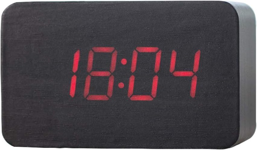 SPA Tool Alarm Clock LED Digital Clock Wooden Alarm Clock Acoustic Control Battery or USB Powered Mini Rectangle Wood Clock Desk Clock Time Display & Voice Control (Black Wood Red LED)