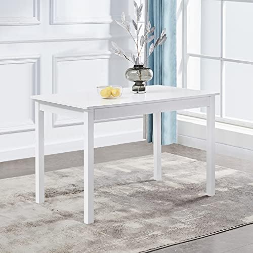 OFCASA Modern Dining Table White Wooden Rectangle Home Kitchen Table 4-6 Seater for Dining Room Kitchen Restaurant 115cm