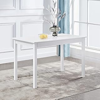 OFCASA Modern Dining Table White Wooden Rectangle Home Kitchen Table 4-6 Seater for Dining Room Kitchen Restaurant 115cm