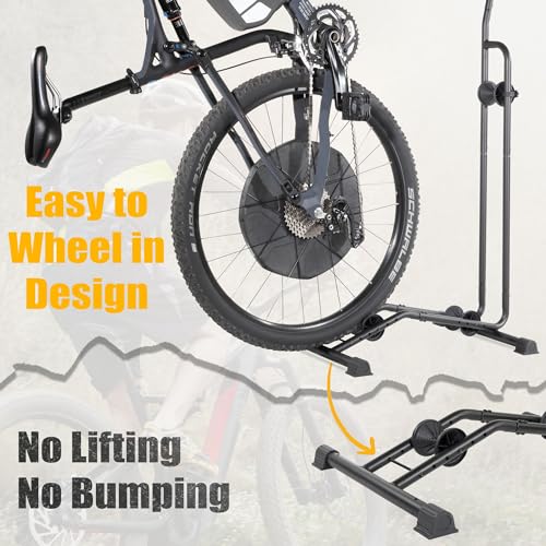 Image of CyclingDeal Upright Bike Stand - Premium Quality Vertical & Horizontal Adjustable Bicycle Floor Parking Rack - for Storing MTB Road Bikes - up to 29 inch Wheel Size - for E Bike - 1 Bike