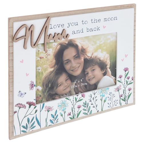 Shudehill Giftware Sweet Meadow Pretty Flowers 6x4 Wooden Photo Frame - Mum I Love You To The Moon and Back Mum Gift Ideas
