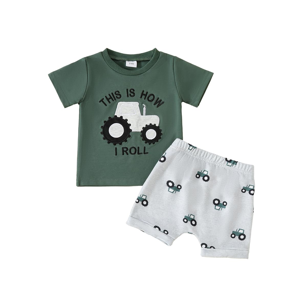 Bébé Garçon d'été Vêtements Motif Camions Lettres Brodées Manches Courtes T-shirt Haut et Short à Taille élastique 2 Pièces Ensemble