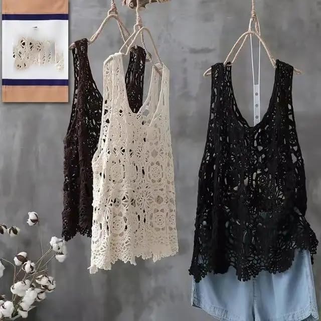 LIXINGHEITANG Women Spring Crochet Camisole Bohemian Out Collar Knitted Vest Casual Loose Sleeveless Top3