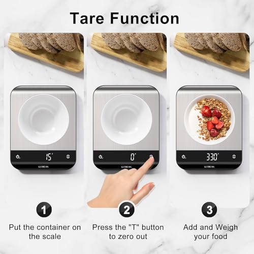 Image of Ultrean Food Scale, Digital Kitchen Scale with LED Display, Weight Grams and Ounces for Baking Cooking, 6 Units with Tare Function, 11lb (Batteries Included)