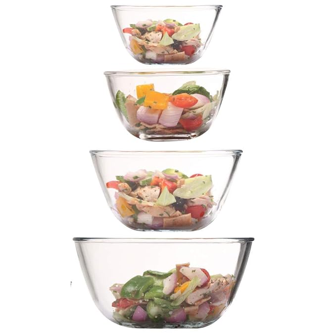 Femora Borosilicate Glass Mixing Bowl Microwave Safe Bowl Oven Bowls 1 Year Warrnty Set of 4 (400 ML,1050ML, 1650 ML, 2100 ML)