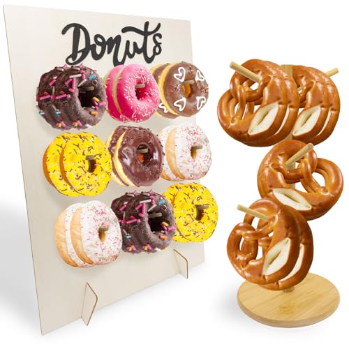 Niuohoy 2 Stück Wiederverwendbarer Bagel-Donut-Ständer Donuts Ständer Holz Bagel-Halter für Hochzeiten Geburtstage Babyparty Jubiläen Konditoreie