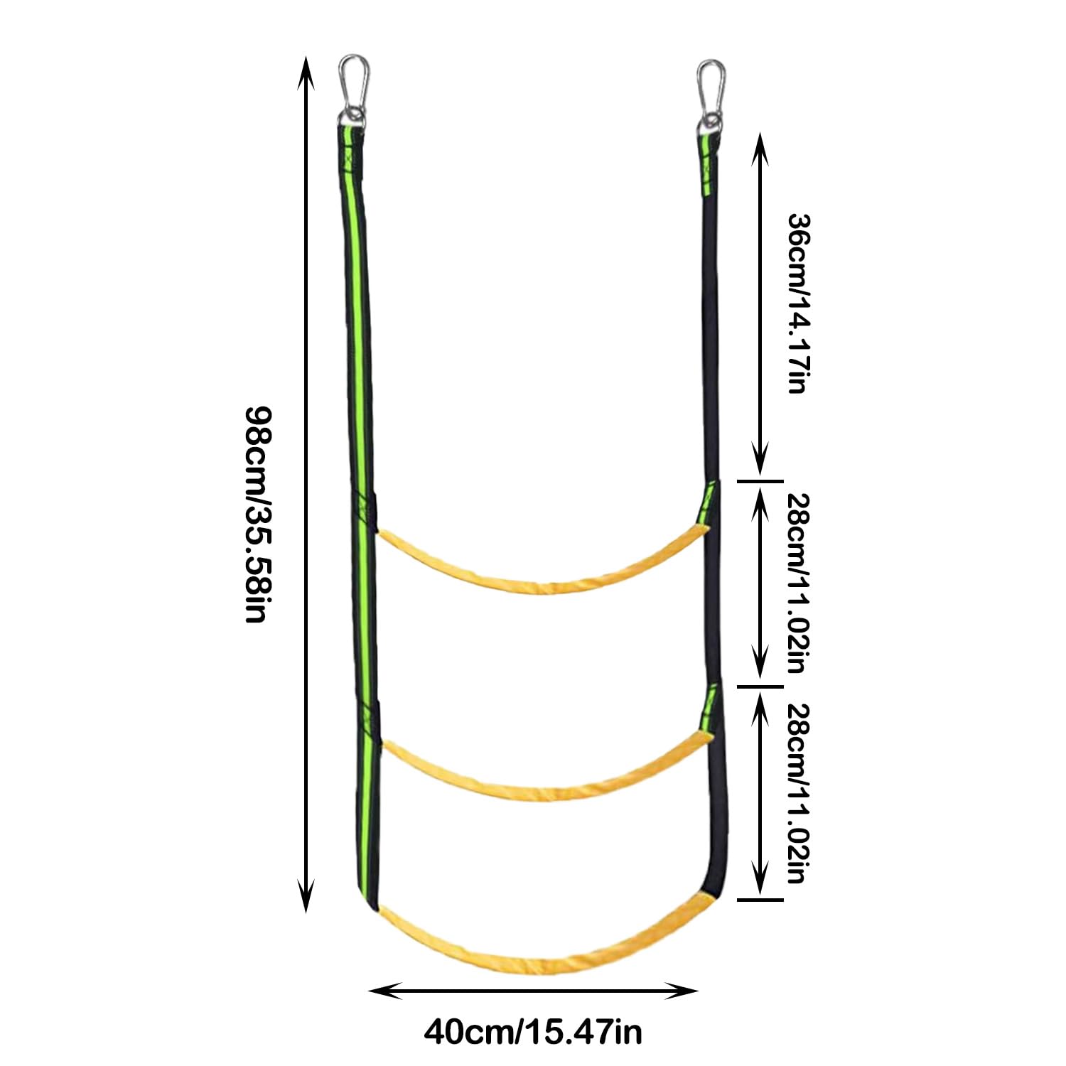 Échelle De Corde De Bateau, 3 Marches, Vert Fluorescent, Nylon Et Acier Inoxydable, 98*40cm, 50 kg, Pliable, Visible En Situation De Faible Luminosité