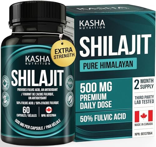 Himalayan Shilajit 500mg Per Capsule - Pure Shilajit for Men & Women. 50% Fulvic Acid. Source of Fulvic Acid. 2 Month Supply. Himalayas & Indian Mountains | Source of Fulvic Acid, an Antioxidant. 60 Easy to Swallow Capsules