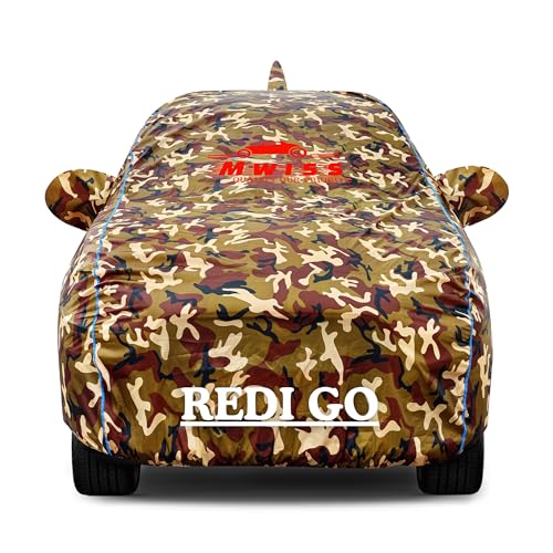Image of Waterproof Car Cover for Datsun Redi Go | Dustproof, UV & Scratch Resistant Soft Cotton Lining | Triple Stitched, Mirror Pockets & Elastic Hem | Jungle