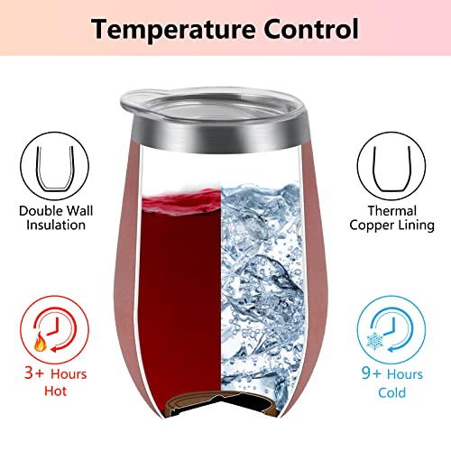 Waipfaru Wine Tumbler, 14 Oz Insulated Wine Tumbler With Lid And Straw, Stainless Steel Stemless Cup, Double Wall Vacuum Wine Tumbler For Wine Coffee Cocktails Champagne (Rose Gold) #TOP2