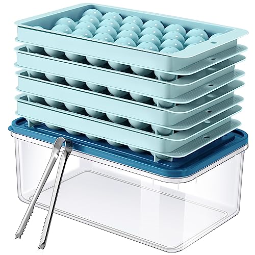 ARTLEO Round Ice Cube Trays 4 Pack for Freezer with Lid Bin, Upgrade Easy Release Ice Ball Maker Mold, Perfect 1.2IN*132 Sphere ice Trays, Freezer Ice Container with Lid, Ice Bucket Tong, Bpa Free