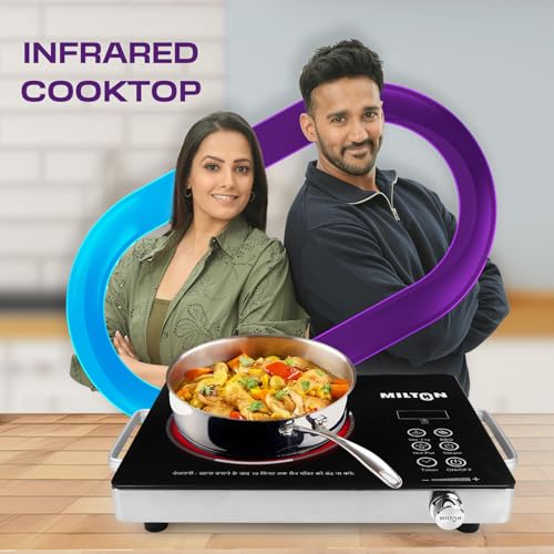 Image of MILTON Classic 2200 Watt Infrared Cooktop with Crystal Glass & Touch Panel | 4 Pre set cooking Modes | Stir-fry | BBQ | Hot Pot | Steam | 60C to 600C | Digital time & Watt display - Classic SIlver