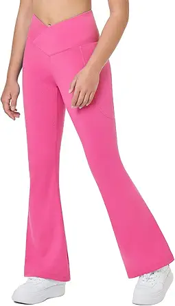 BALEAF Girls' Flare Leggings Cross High Waisted Bootcut Yoga Dance Pants Kids Bell Bottoms Leggings with Pockets