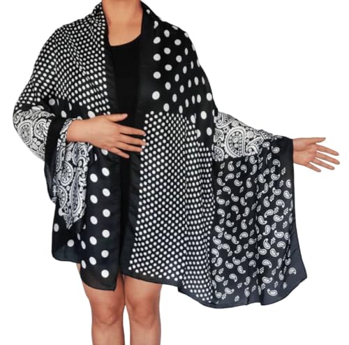 70x35in Women Long Silk Paisley Polka Dot Head Hair Satin Scarf Wrap Summer Boho Floral Lightweight Shawl Travel Beach