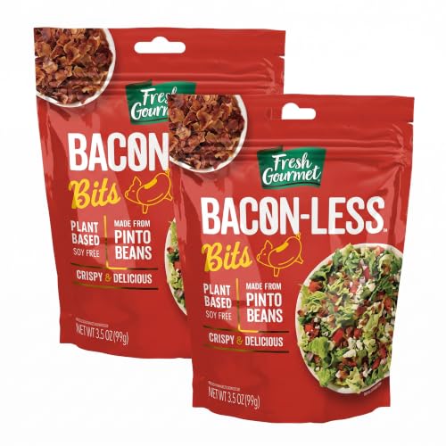 Fresh Gourmet Vegan Bacon-Less Bits - 3.5 oz Plant-Based Topping for Salads, Potatoes, Soups, and More | Soy-Free, Kosher, and Smoky Flavor | Resealable Pouch (Pack of 2)