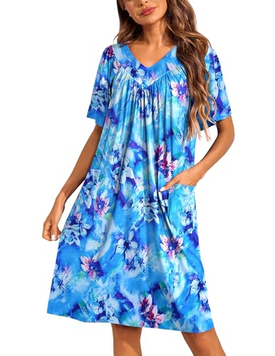 Image of Ekouaer Womens House Dress Floral Print Nightgown with Pockets Mumu Dress