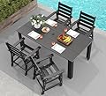 GREENVINES 5-Piece Outdoor Dining Set | HDPE | Patio Table and Chairs Sets for 4 | Patio Furniture | All Weather | Umbrella Hole | Black | for Backyard Poolside Garden