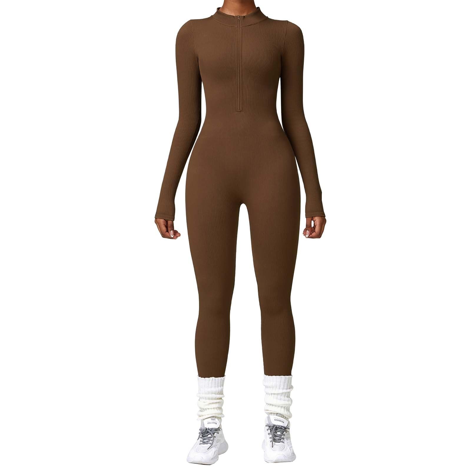 Genérico Body transparente para mujer, combinación de yoga sin costuras, manga larga, pantalón con cremallera, ajustado, traje de deporte 2026, mono de fitness para mujer
