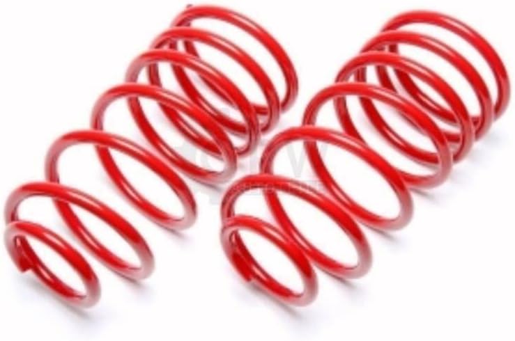 Four red coil springs for vehicle suspension