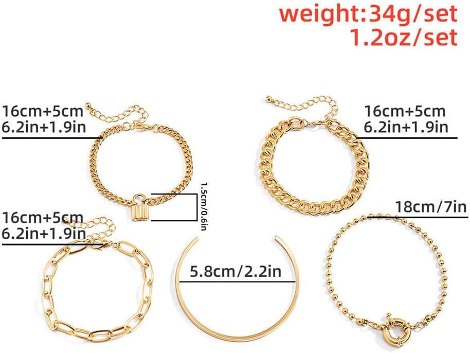 Gold Chunky Lock Bracelet Set for Women Layered Stackable Cuban Chain Statement Bangles Personalized Paper Clip Link Bracelet Halloween Jewelry Gifts - Image 3