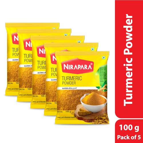 Image of Nirapara Turmeric Powder for Incredible Taste and Flavour| Perfectly Grounded for Rich Texture & Aroma| No Added Flavours & Colours| Hygienically Packed| 100g x 5 | 500 gms