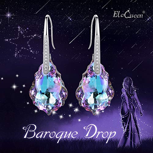 Elequeen 925 Sterling Silver Cz Baroque Drop Hook Earrings Vitrail Light Made With Swarovski Crystals, Valentine's Day/Mother's Day/Christmas Jewelry Gift For Girlfriend/Mom #TOP6