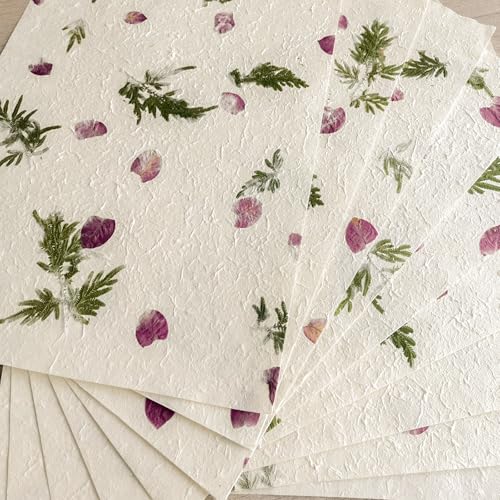 ANXINZENITH Handmade Botanical Craft Paper - 10 Sheets 15x22 Inch Acid-Free Art Paper for Watercolor,Wedding Invites,Scrapbooking - Vintage Textured Designs for DIY,Gift Wrapping & Cultural Projects