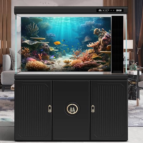 Image of Under The Sea Aquarium Background Ocean Panorama Terrarium Background Underwater Coral Reef Tropical Fish Group Fish Tank Backdrop Deep Sea Ocean with Sunbeams Aquarium Background Poster 36x20in
