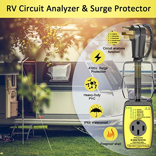 Powsav Rv Surge Protector 50 Amp With Waterproof Cover, Rv Voltage Protector/Monitor With Surge Protection(4100 Joules), Designed With Easy To Use Handle #TOP1