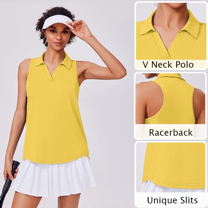 Image of PINSPARK Womens Golf Shirt UPF 50+ Sleeveless Collared Shirts Quick Dry Tennis Polo V-Neck Racerback Athletic Workout Tank