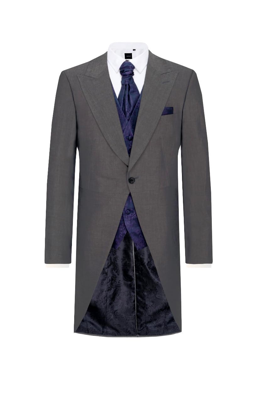 Dobell Mens Silver Grey Morning Suit Tailcoat Regular Fit Peak Lapel Wedding Jacket-40R