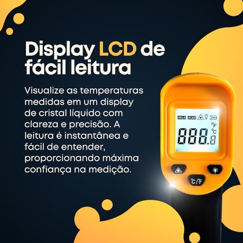 Termômetro Culinário e Ambiente Infravermelho, Medição Precisa e Rápida, Display Digital, Ergonômico