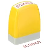 PATIKIL Scanned Notice Stamp Self Inking, Red Ink Office Stamps Pre Inked Message Stamp Refillable Business Stamp, Yellow