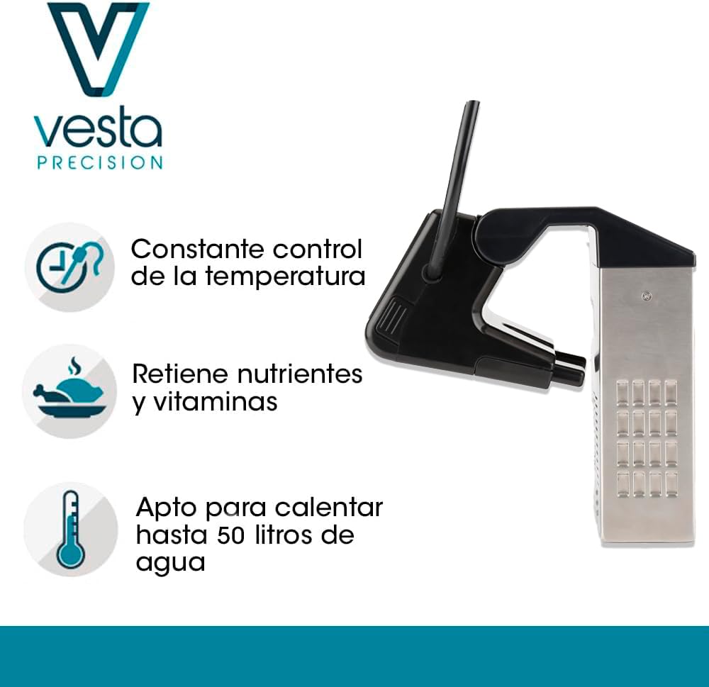 Vesta Precision Termocirculador de Inmersión SV91 Imersa Pro para Cocina a Baja Temperatura con App de Control Compatible con Recipientes de Agua ≤50L | Diseño Plegable, Color Negro, 1500W