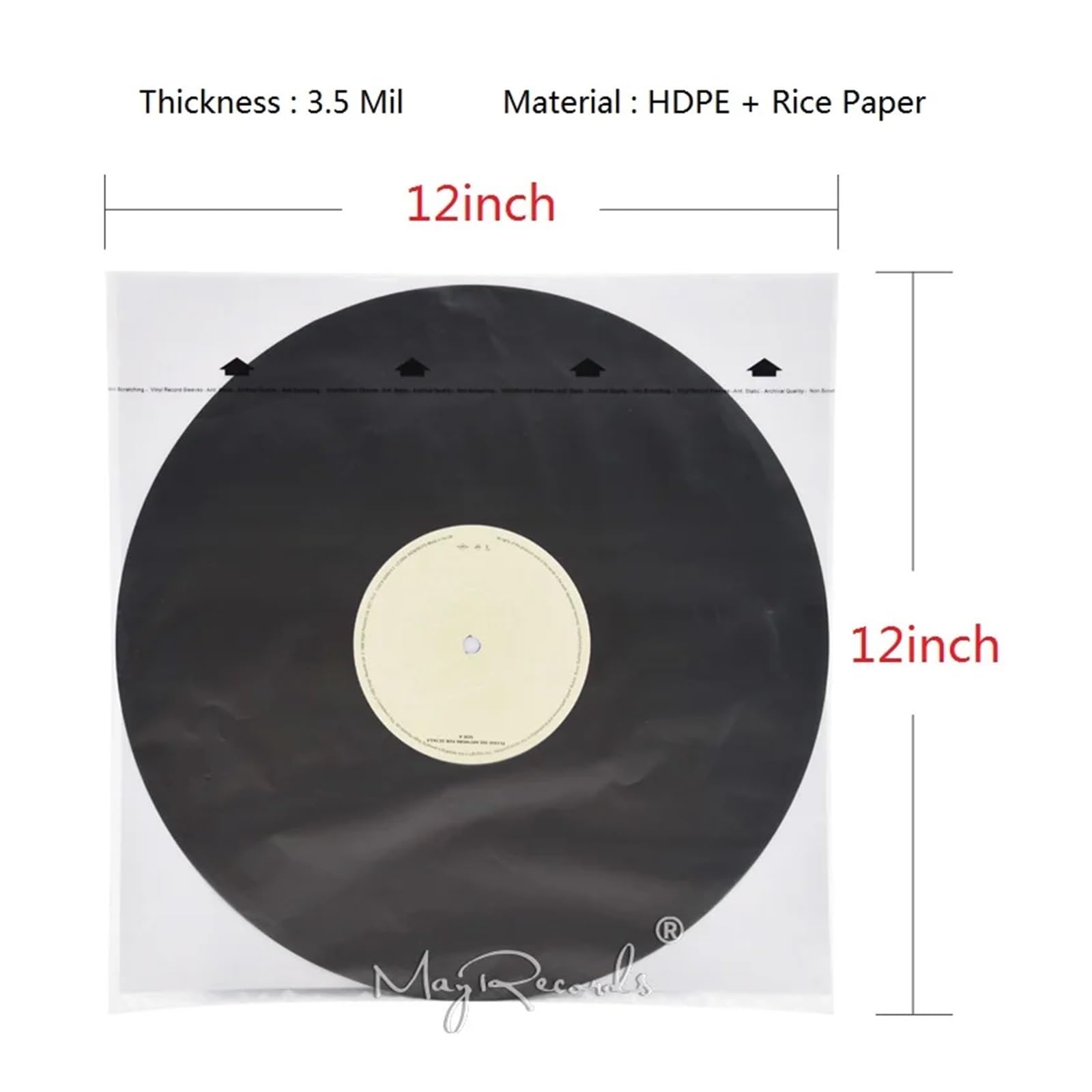 Copertine Interne per Dischi in Vinile 20 Buste for Dischi in Vinile LP in HDPE + Carta di Riso da 3,5 Mil, Maniche Interne antistatiche addensate for in 12 Pollici(Transparent No Words)