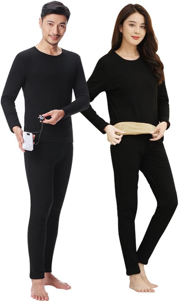 Heated Thermal Underwear Set for Men & Women–40 Heat Zones, APP-Controlled Winter Warm Base Layer with Fleece Lining,Women's Black,4XL