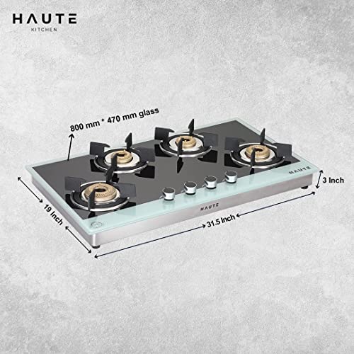 Haute Evoque Series 2.0 X Sabaf Black&White 4 Burner Manual Ignition Glass Gas Stove |8MM Atom Glass || Door Step Service | 5 years warranty on... - Image 4