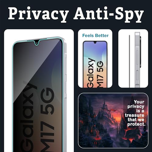 Image of ArmourPro Privacy Tempered Glass for Samsung Galaxy M17 - Anti-Spy Anti Peeping Screen Protector, 9H Hardness, Edge-to-Edge Coverage, Ultra Thin, Bubble-Free Installation Kit | Black
