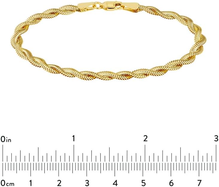 JewelryWeb 14k Solid Yellow Gold 2.6x1.2 Braided Snake Chain Bracelets 7.25 Inch Snake Charm Bracelet for Women and Men in