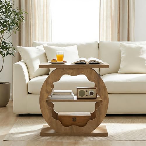 Image of Tribesigns End Table for Living Room, Side Table with Storage, 3-Tier Couch End Table Narrow Nightstand for Small Spaces, Bedroom, Natural Oak