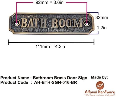 Adonai Hardware "BATH ROOM" Brass Door Sign (Antique Copper)
