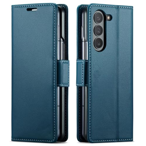 Coque antichoc Galaxy Z Fold5 avec étui portefeuille cuir bleu magnétique