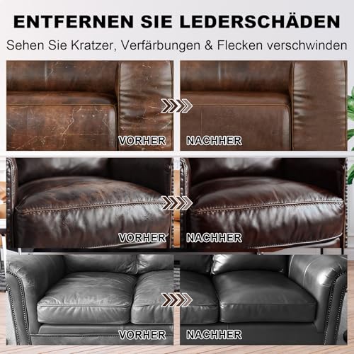 STARTSO WORLD Leder Reparatur Set Medium Braun mit Lederfett, 200ml Flüssigleder, Lederfarbe, Lederpflege Auto, Leder- & Vinyl-Reparaturset für Möbel, Couchen, Sofas, Autositze, Schuhe