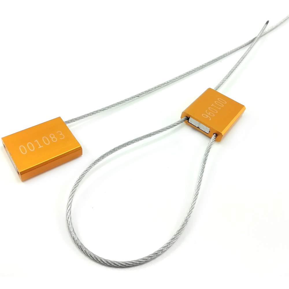 Tamper Resistant High Security Cable Seal Pull Tight Numbered Self-Locking Heavy Duty Adjustable Length Aluminum Alloy Container Lock Galvanized Steel 1.8mm Wire Shipping Cargo Tag 50PCS Yellow