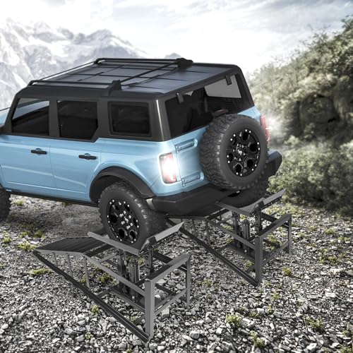 EASYBERG 3 Ton Hydraulic Car Ramps, 2PCS Heavy Duty 6600 lbs Vehicle Lifts with Adjustable Height 9.8"-15", Steel Portable Ramps for Oil Change, Auto Repair, Garage & Home Maintenance